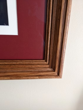close up of picture frame corner also known as a miter joint